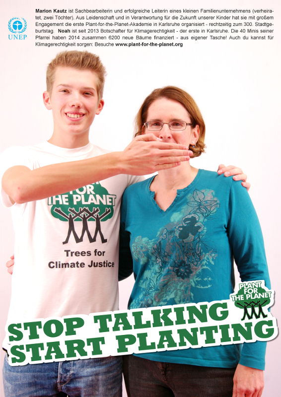 Noah mit Marion Kautz, die die erste Akademie für Botschafter 
für Klimagerechtigkeit in Karlsruhe organisiert hat.